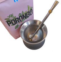 Load image into Gallery viewer, Black Stainless Steel Mate Cup & Bombilla, Organic Certified Yerba Mate Bag