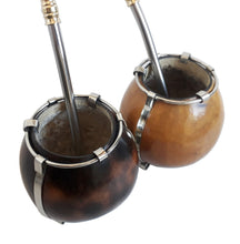 Load image into Gallery viewer, 2 Alpaca Silver Three Stripes Mate Gourds + 2 Bombillas for the Price of One!
