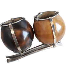 Load image into Gallery viewer, 2 Alpaca Silver Three Stripes Mate Gourds + 2 Bombillas for the Price of One!