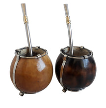 Load image into Gallery viewer, 2 Alpaca Silver Three Stripes Mate Gourds + 2 Bombillas for the Price of One!