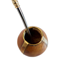 Load image into Gallery viewer, NATURAL MATE GOURD 3 Stripes & 3 Balls Base w/ Stainless Steel Bombilla
