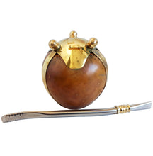 Load image into Gallery viewer, NATURAL MATE GOURD 3 Stripes & 3 Balls Base w/ Stainless Steel Bombilla