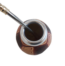 Load image into Gallery viewer, Unique Handcarved Yerba Mate Gourd & Curved Stainless Steel Bombilla