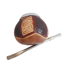 Load image into Gallery viewer, Unique Handcarved Yerba Mate Gourd & Curved Stainless Steel Bombilla