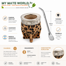 Load image into Gallery viewer, Unique Animal Print Leather Mate Gourd with Alpaca Rim and Steel Bombilla