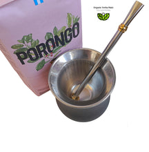 Load image into Gallery viewer, Black Stainless Steel Mate Cup &amp; Bombilla, Organic Certified Yerba Mate Bag