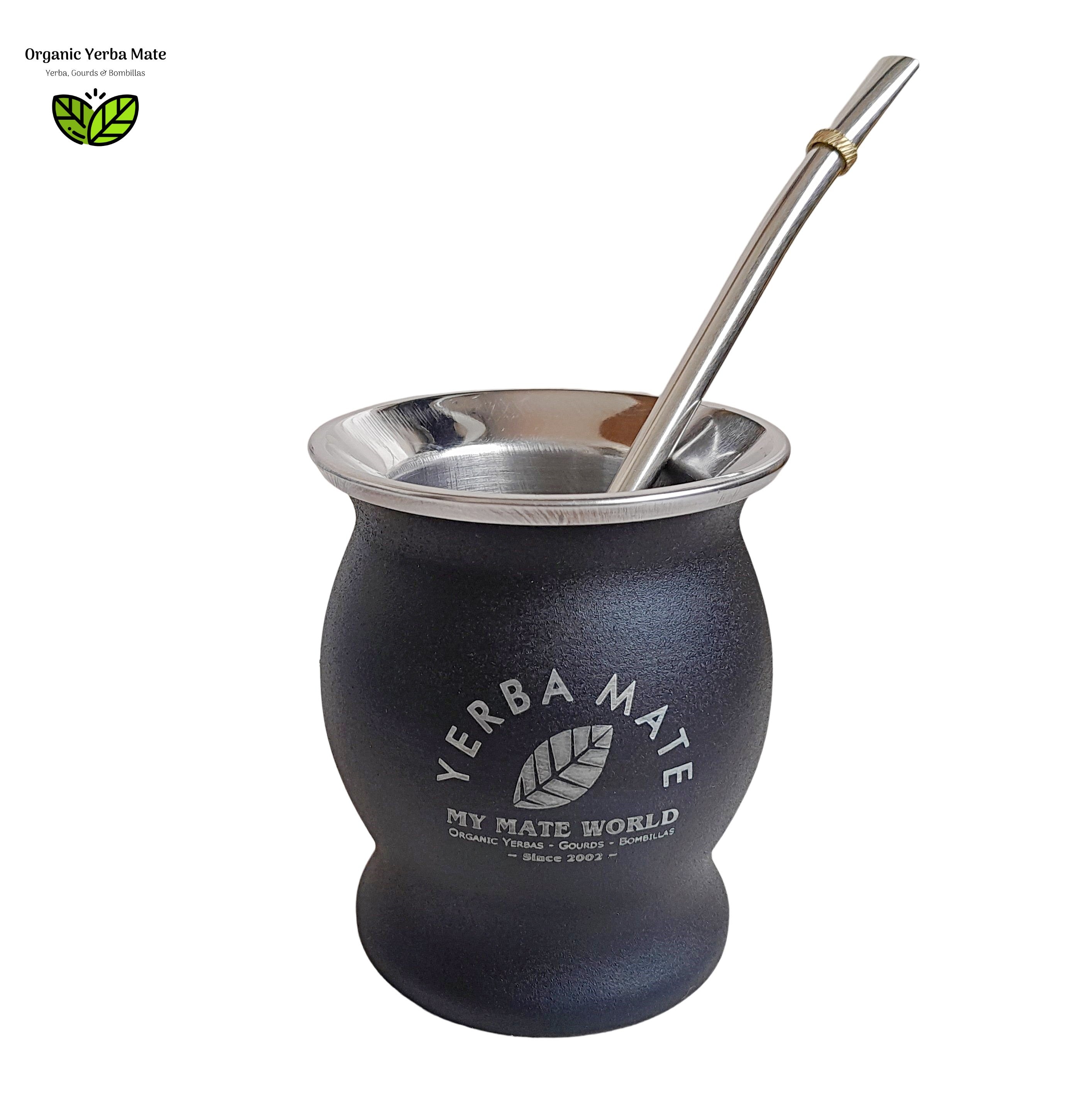 Customizable Black Stainless Steel Yerba Mate Cup Gourd + Bombilla –  Organic Yerba Mate