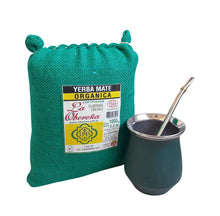Load image into Gallery viewer, Organic Yerba Mate Set: 140 ml Steel Gourd, 1 kg Yerba &amp; 16 cm Bombilla