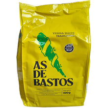Load image into Gallery viewer, As de Bastos Traditional Yerba Mate 500g yellow bag with green yerba illustration, gluten free certified Argentine yerba mate from Misiones.