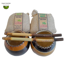 Load image into Gallery viewer, Beautiful Simple &amp; Elegant Set, Mate Gourds, Bombillas + 2  Yerba Mate Bags