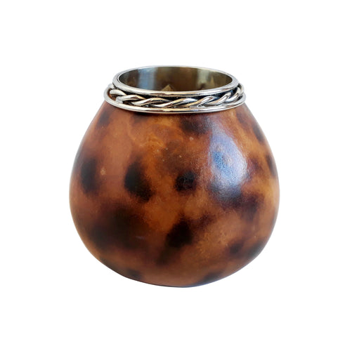 Yerba Mate Gourd “Leopard” Style w/ Alpaca Silver Rim