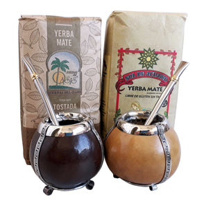 Yerba Mate Super Sale! 2 Mate Gourds, 2 Organic Yerba Bags, 2 Stainless Steel Bombillas