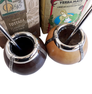 Yerba Mate Super Sale! 2 Mate Gourds, 2 Organic Yerba Bags, 2 Stainless Steel Bombillas
