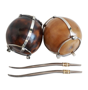 2 Alpaca Silver Three Stripes Mate Gourds + 2 Bombillas for the Price of One!