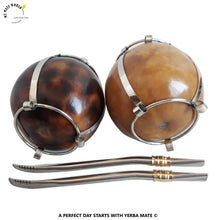 Load image into Gallery viewer, 2 Alpaca Silver Three Stripes Mate Gourds + 2 Bombillas for the Price of One!
