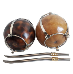 2 Alpaca Silver Three Stripes Mate Gourds + 2 Bombillas for the Price of One!