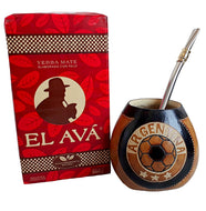 “ARGENTINA” 3 Stars World Cup Soccer Yerba Mate Gourd, Yerba Bag & Bombilla