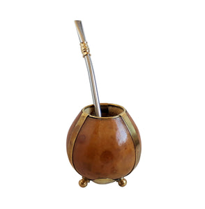 NATURAL MATE GOURD 3 Stripes & 3 Balls Base w/ Stainless Steel Bombilla