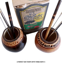 Load image into Gallery viewer, 2 Mate Gourds Handmade, 4 Bombillas + Organic Certified Loose Yerba Mate Bag 1.10lbs