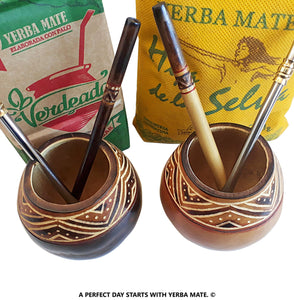 Yerba Mate Sale! 2 High Quality Handcarved Mate Gourds & Bombillas Kits!