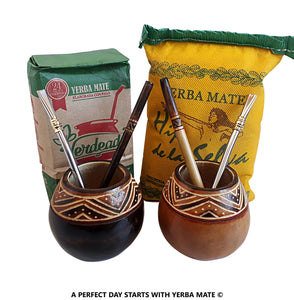 Yerba Mate Sale! 2 High Quality Handcarved Mate Gourds & Bombillas Kits!