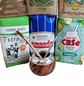 6 Yerba Mate Bags (ALL TYPES) Sample Kit – Mate Gourd & 2 Bombillas