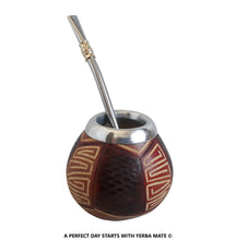 Load image into Gallery viewer, Unique Handcarved Yerba Mate Gourd &amp; Curved Stainless Steel Bombilla